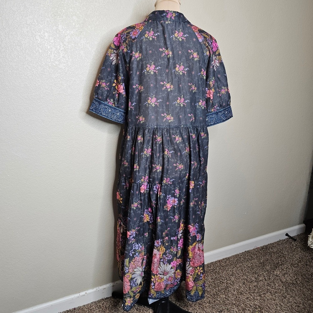 NATURAL LIFE Dark Floral Midi Dress with Pink and Yellow Accents - Picture 7 of 12